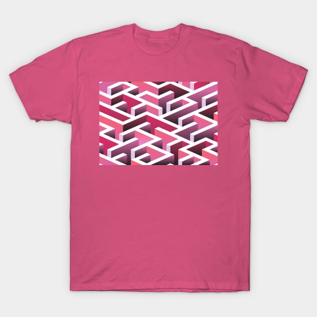 Pink 3D Maze T-Shirt by Golden Eagle Design Studio